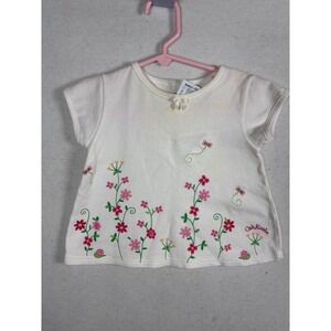 OshKosh B'gosh Baby Girl White Embroidered Floral  Butterfly T-Shirt 12 Months